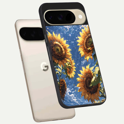  Heavenly Sunflower Rise phone case For Google Pixel 9 showing premium glass back cover with detailed artwork