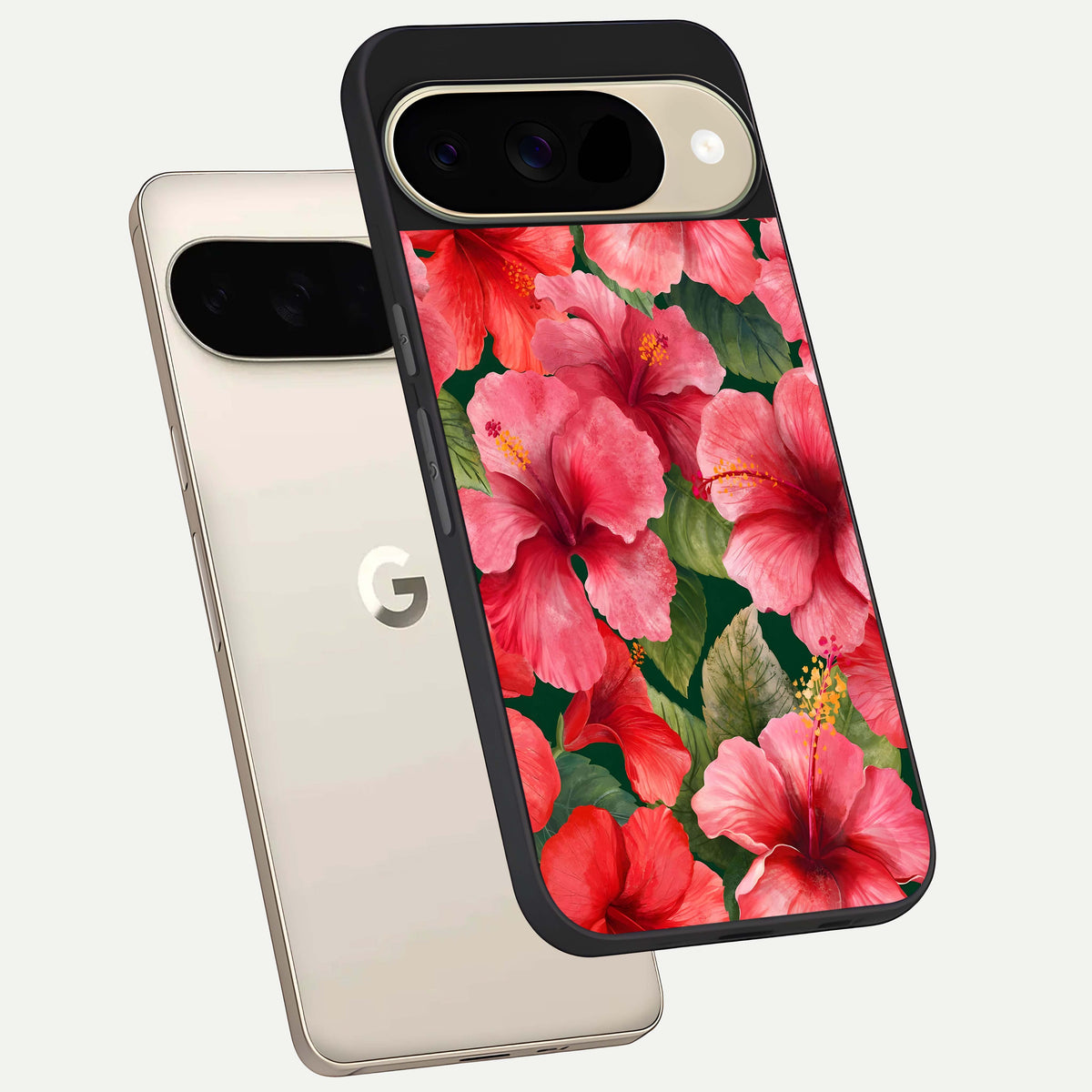  Hibiscus Pattern phone case For Google Pixel 9 showing premium glass back cover with detailed artwork