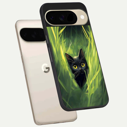  Hidden Cat Whisper phone case For Google Pixel 9 showing premium glass back cover with detailed artwork