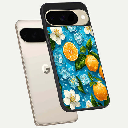  Ice Cube With Orange phone case For Google Pixel 9 showing premium glass back cover with detailed artwork