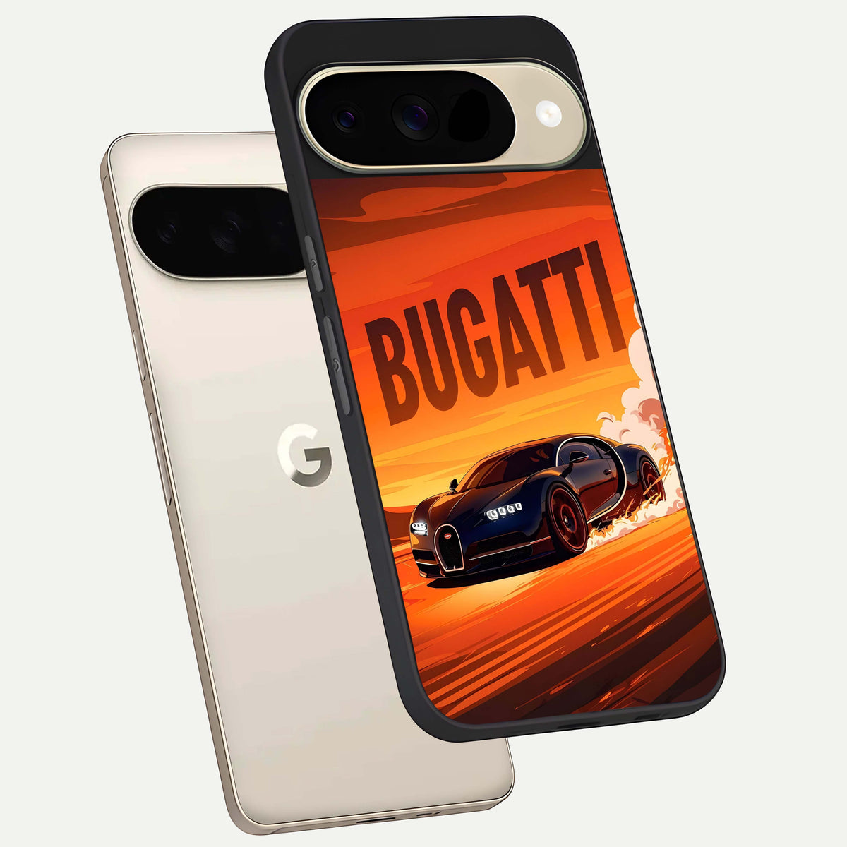  Inferno Bugatti Storm phone case For Google Pixel 9 showing premium glass back cover with detailed artwork