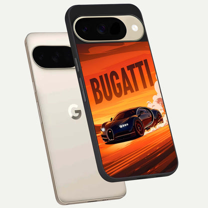  Inferno Bugatti Storm phone case For Google Pixel 9 showing premium glass back cover with detailed artwork