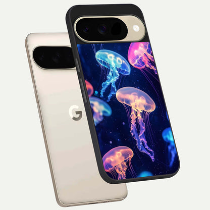  Jellyfish Pattern phone case For Google Pixel 9 showing premium glass back cover with detailed artwork