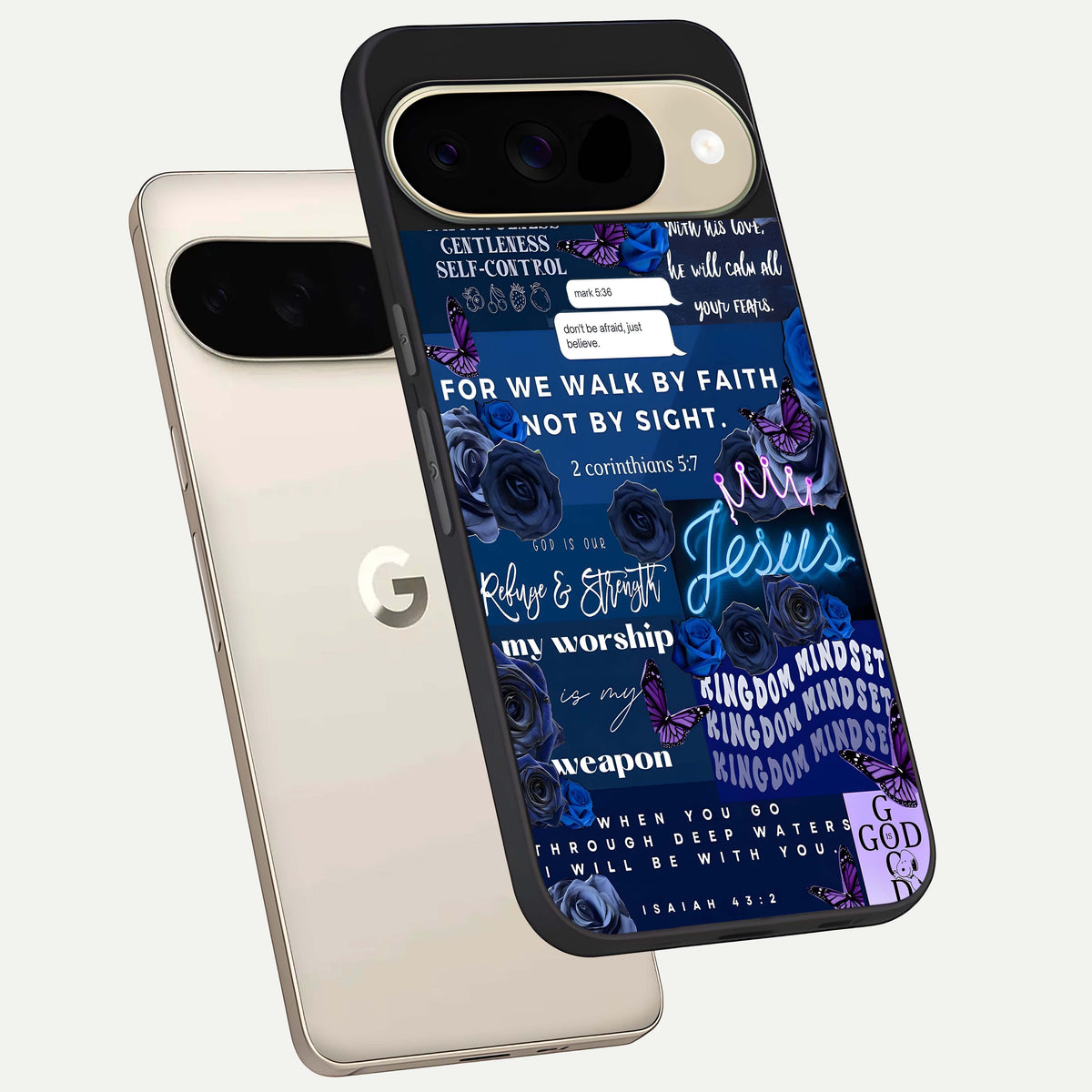  Kingdom Faith Glow phone case For Google Pixel 9 showing premium glass back cover with detailed artwork