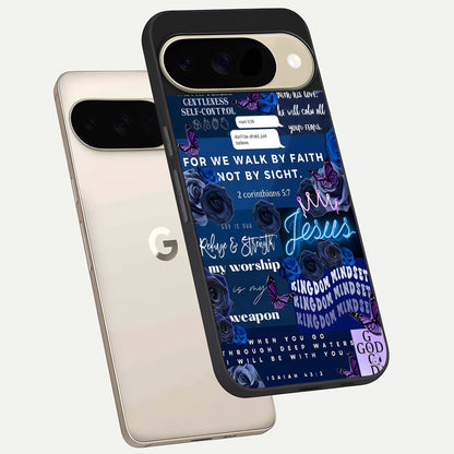 Kingdom Faith Glow phone case For Google Pixel 9 showing premium glass back cover with detailed artwork