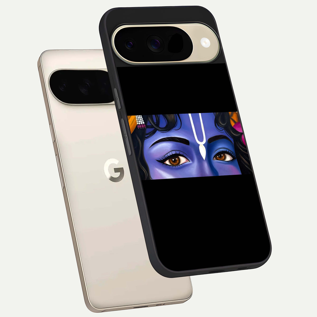 Krishna Eye phone case For Google Pixel 9 showing premium glass back cover with detailed artwork