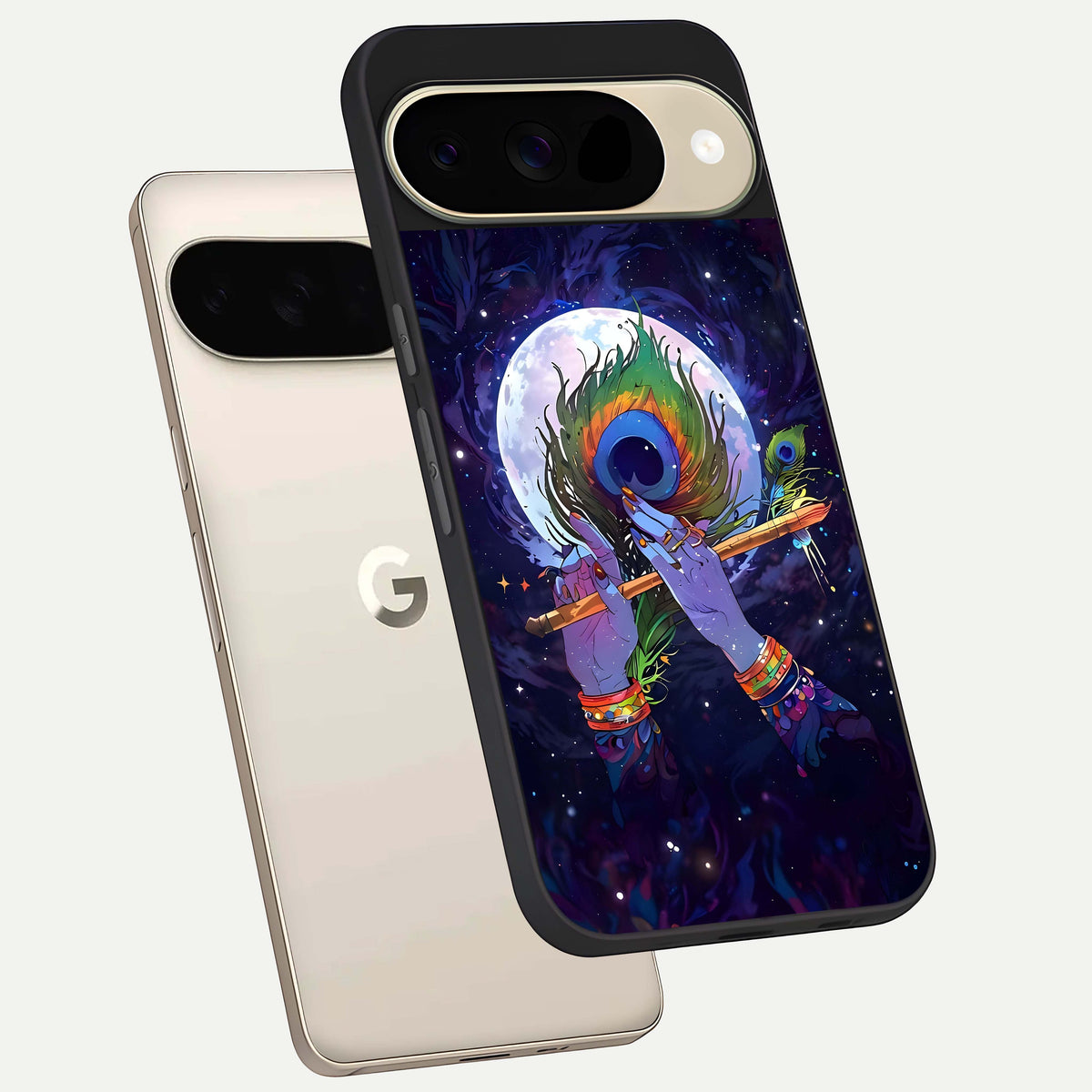  Krishna Hands Art phone case For Google Pixel 9 showing premium glass back cover with detailed artwork