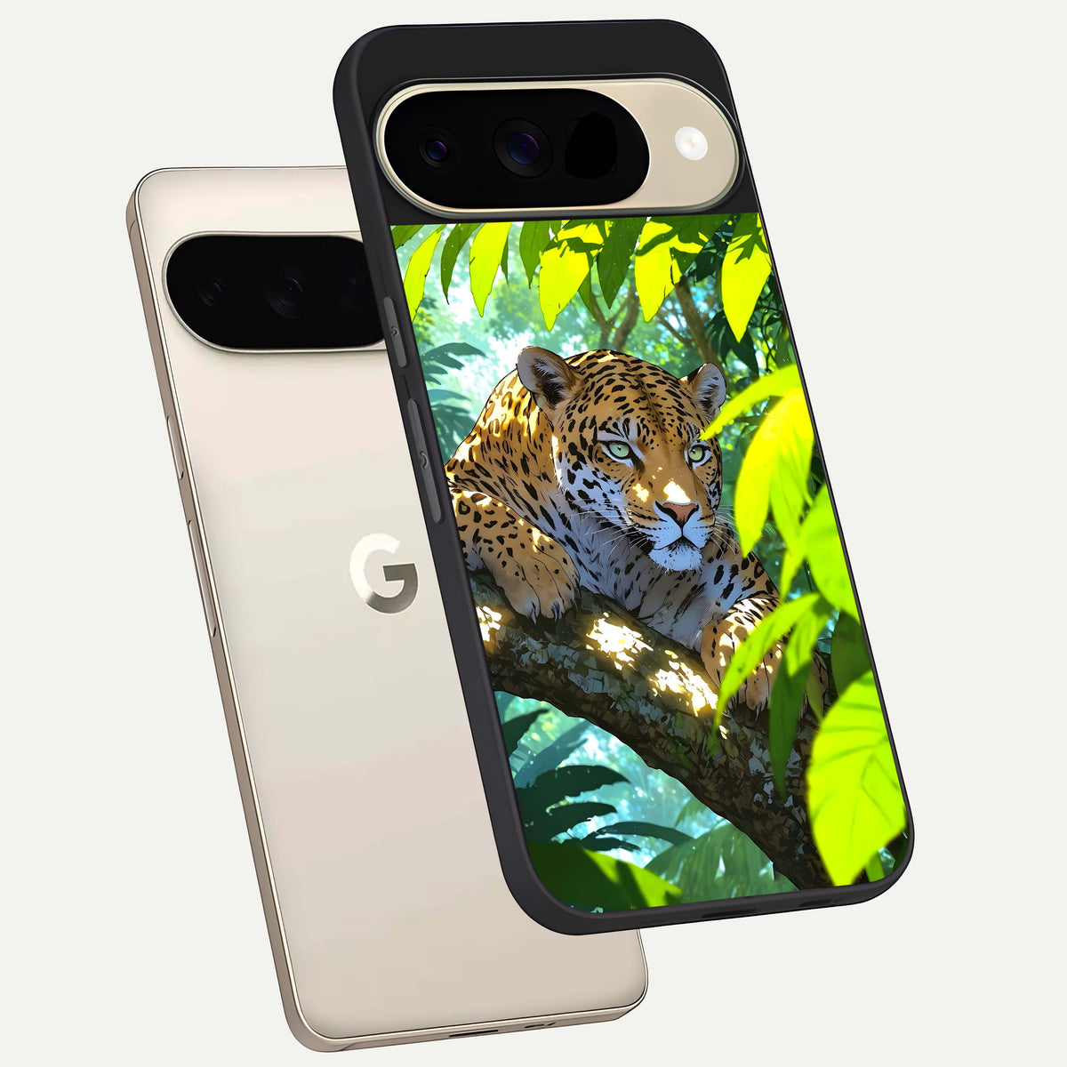  Leopard in Jungle phone case For Google Pixel 9 showing premium glass back cover with detailed artwork