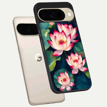  Lotus Dream Serenity phone case For Google Pixel 9 showing premium glass back cover with detailed artwork