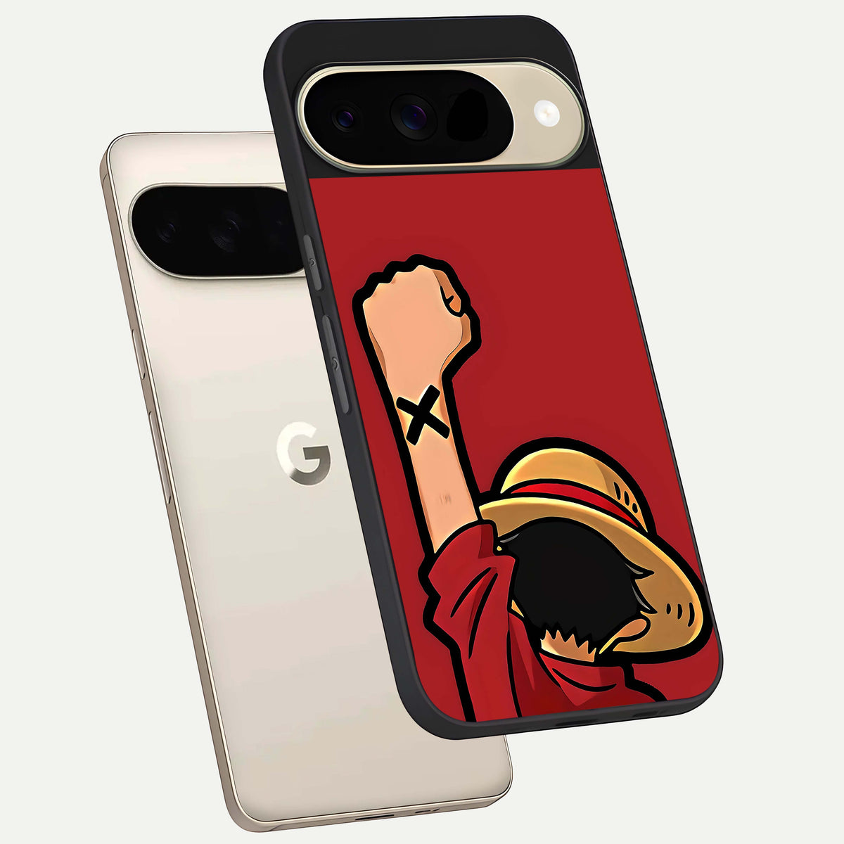  Luffy X Spirit phone case For Google Pixel 9 showing premium glass back cover with detailed artwork