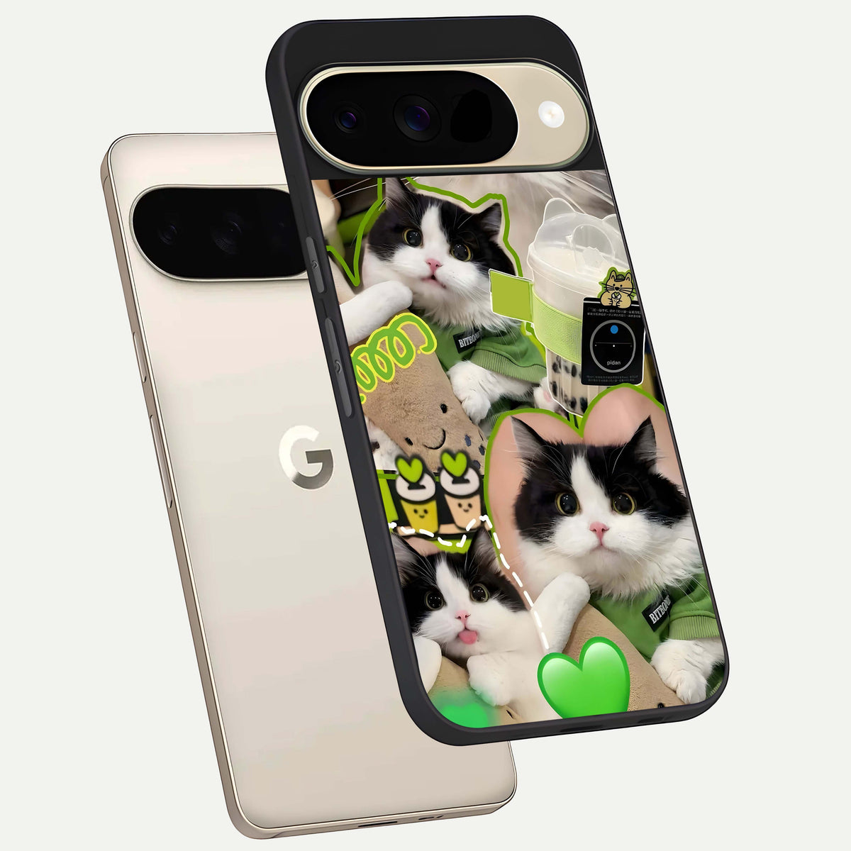  Matcha Cats Mood phone case For Google Pixel 9 showing premium glass back cover with detailed artwork