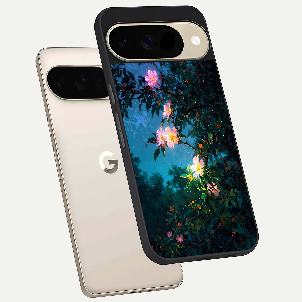 Midnight Bloom Glow phone case For Google Pixel 9 showing premium glass back cover with detailed artwork