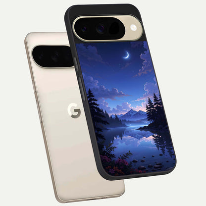  Midnight Lake Peace phone case For Google Pixel 9 showing premium glass back cover with detailed artwork