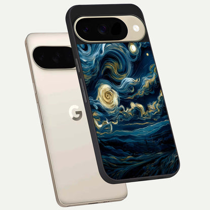  Midnight Sky Whirl phone case For Google Pixel 9 showing premium glass back cover with detailed artwork