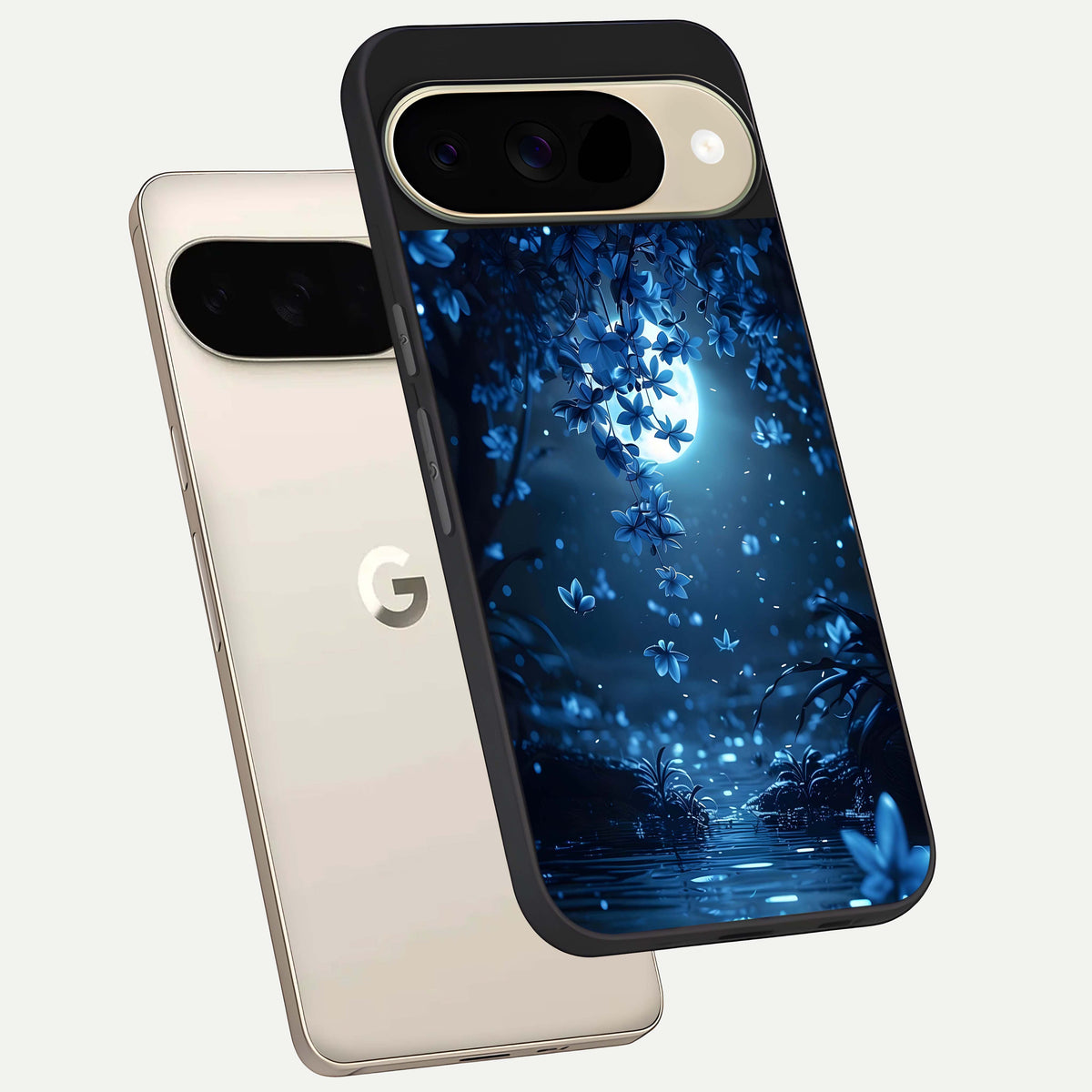  Moonlight Petal Dream phone case For Google Pixel 9 showing premium glass back cover with detailed artwork