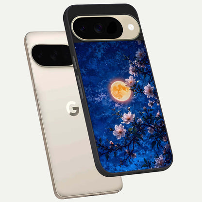  Moonlit Blossoms Night phone case For Google Pixel 9 showing premium glass back cover with detailed artwork