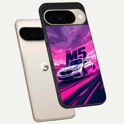  MS Neon Car phone case For Google Pixel 9 showing premium glass back cover with detailed artwork