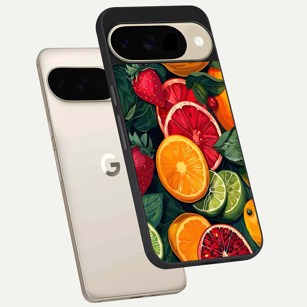  Multiple Fruits phone case For Google Pixel 9 showing premium glass back cover with detailed artwork