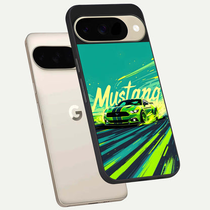  Mustang Bang phone case For Google Pixel 9 showing premium glass back cover with detailed artwork