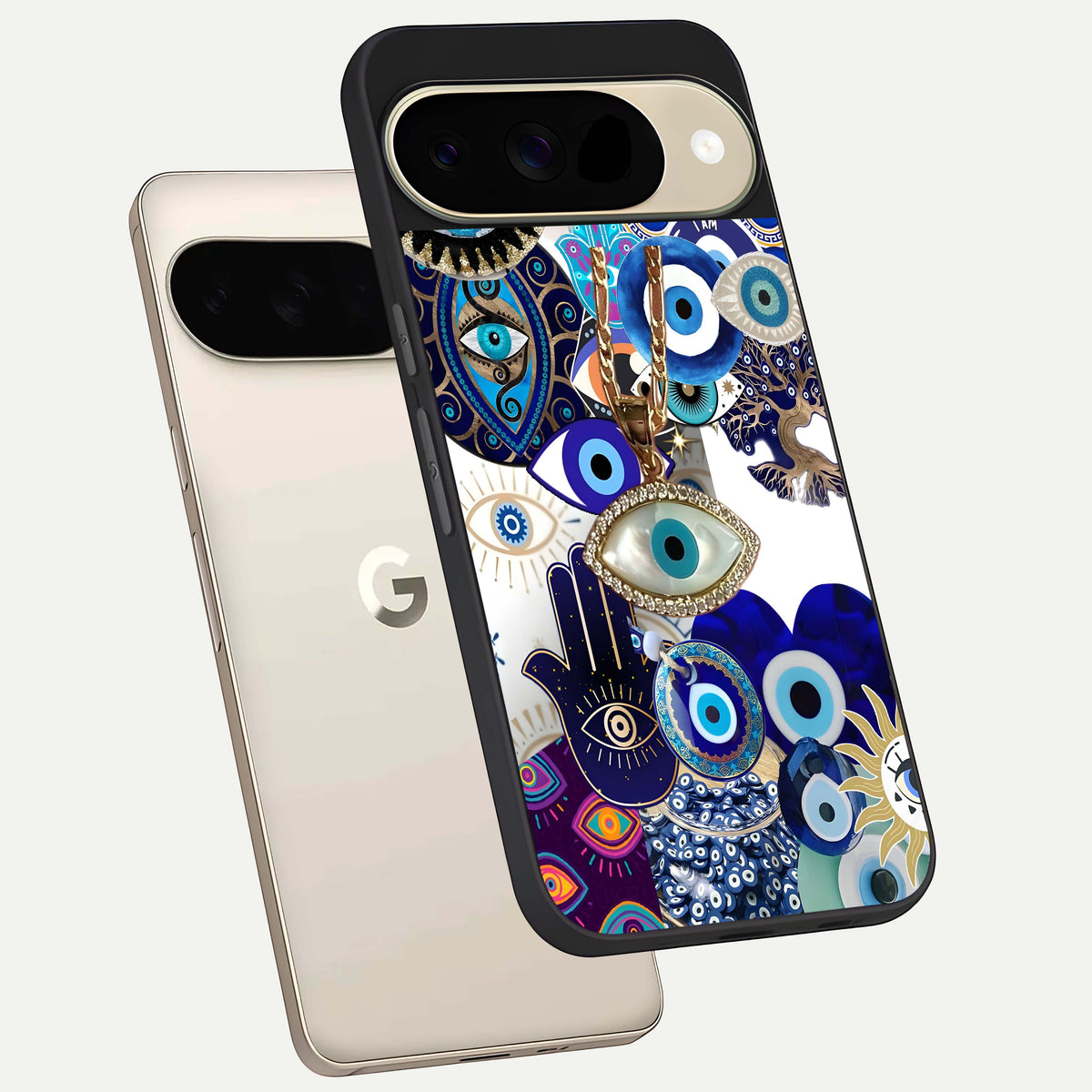  Mystic Charm Eye phone case For Google Pixel 9 showing premium glass back cover with detailed artwork