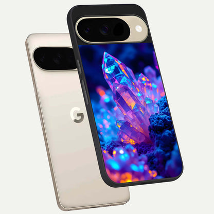  Neon Aura Shards phone case For Google Pixel 9 showing premium glass back cover with detailed artwork