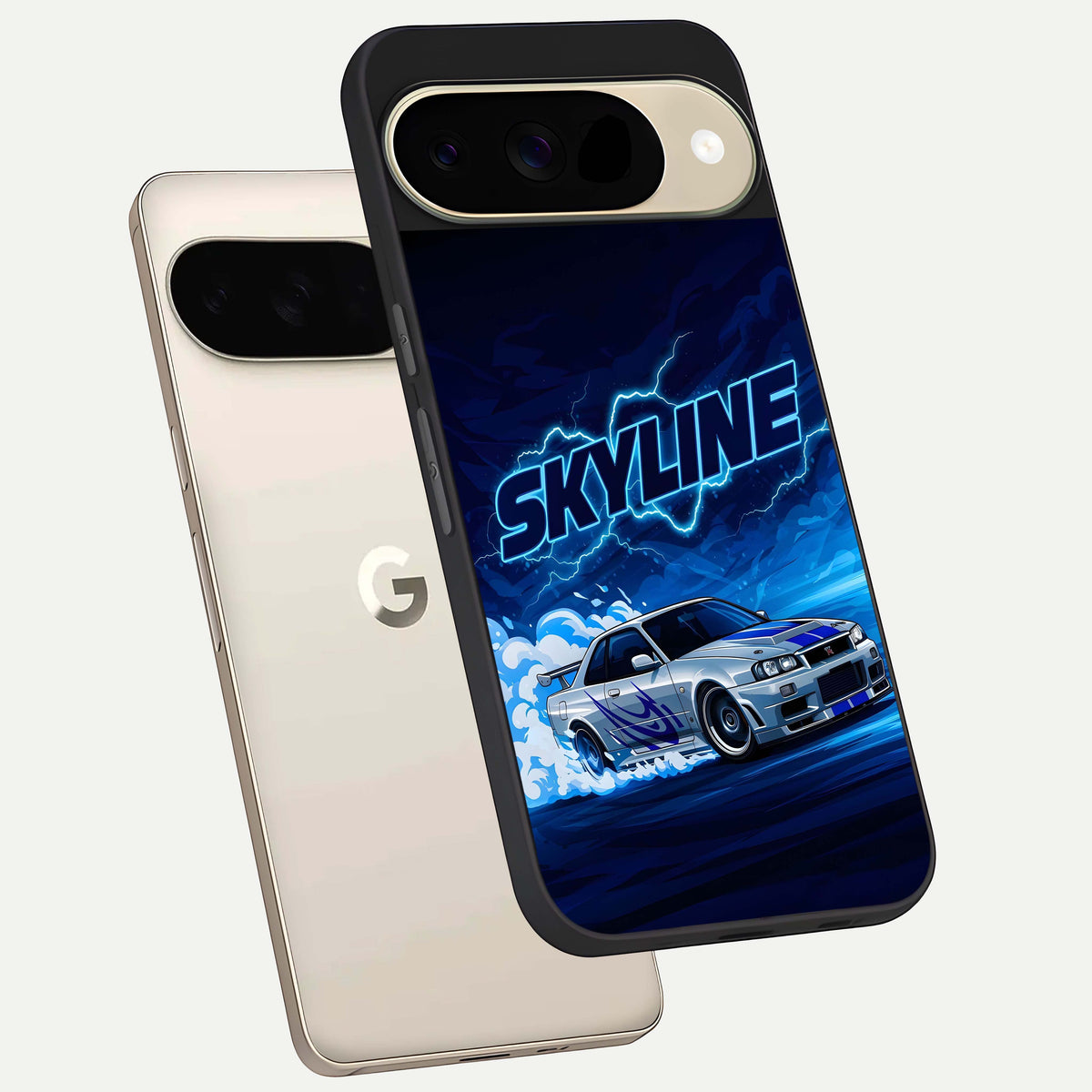  Neon Drift Beast phone case For Google Pixel 9 showing premium glass back cover with detailed artwork