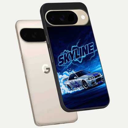  Neon Drift Beast phone case For Google Pixel 9 showing premium glass back cover with detailed artwork