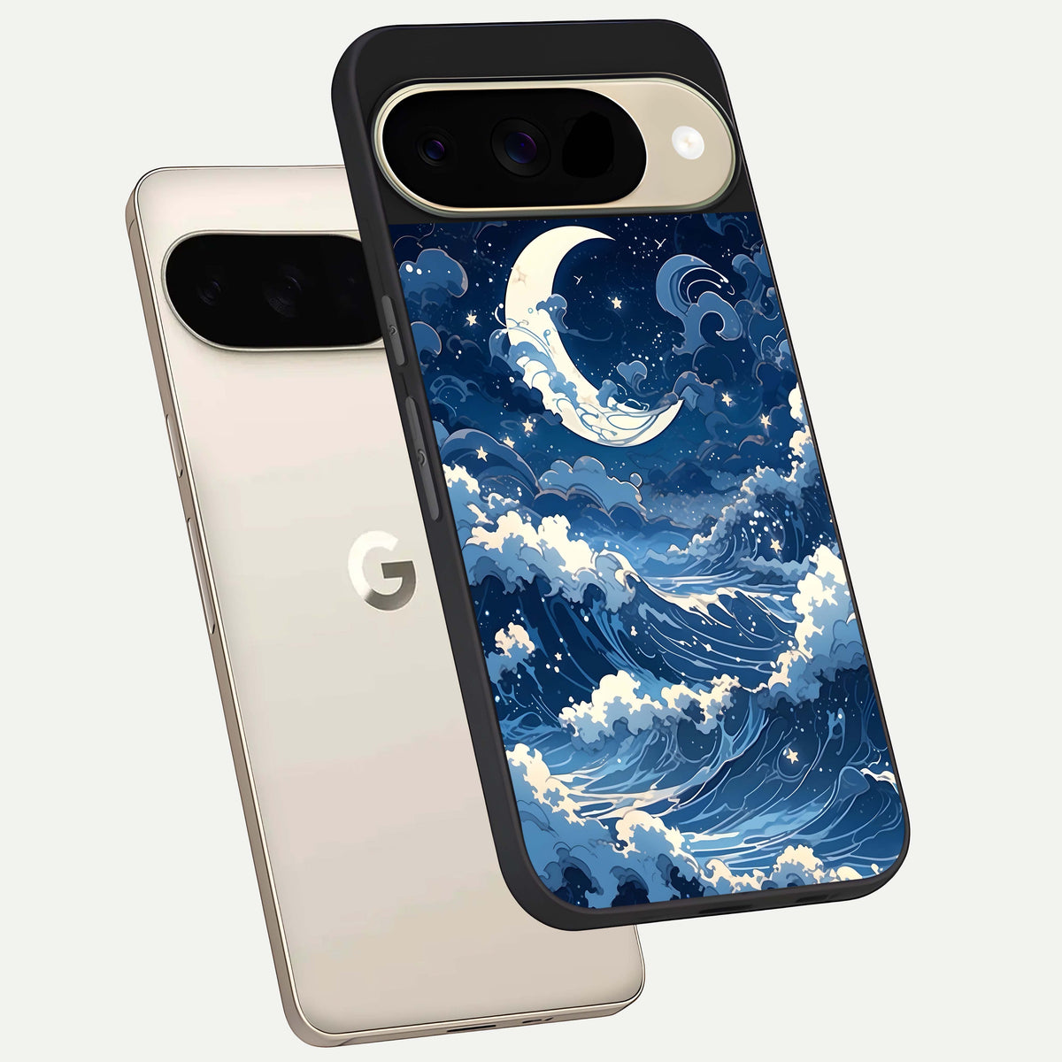  Ocean Moon Waves phone case For Google Pixel 9 showing premium glass back cover with detailed artwork