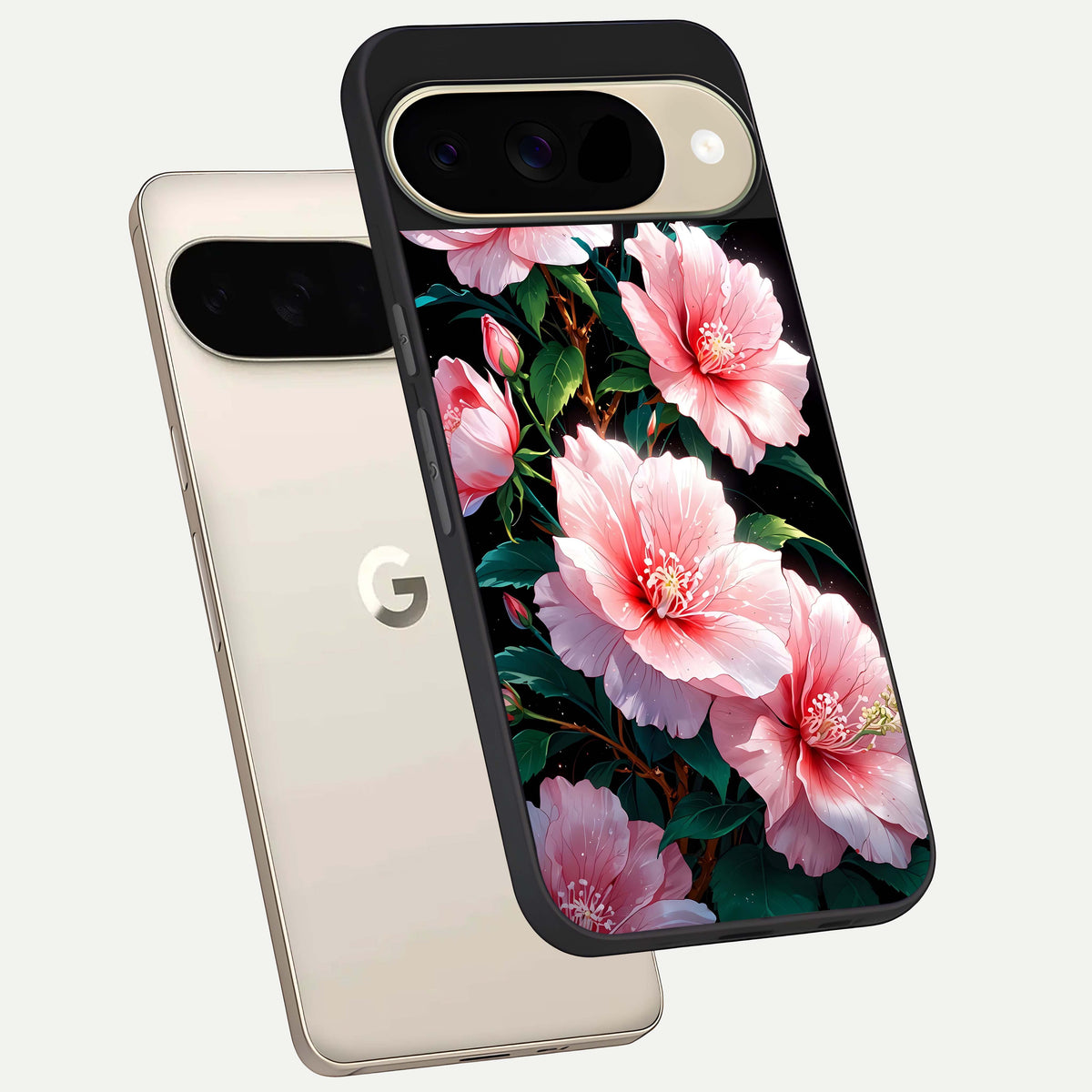  Peach Flower phone case For Google Pixel 9 showing premium glass back cover with detailed artwork