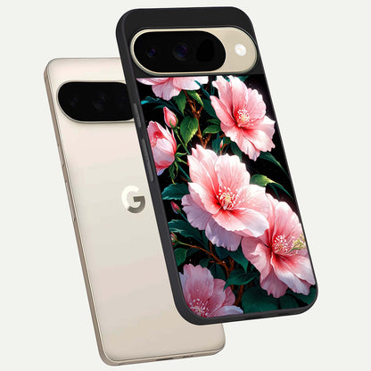  Peach Flower phone case For Google Pixel 9 showing premium glass back cover with detailed artwork