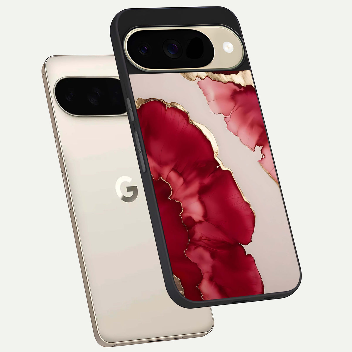  Pink And White Marble phone case For Google Pixel 9 showing premium glass back cover with detailed artwork