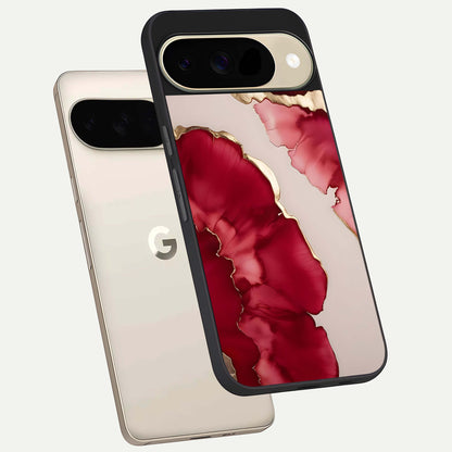  Pink And White Marble phone case For Google Pixel 9 showing premium glass back cover with detailed artwork