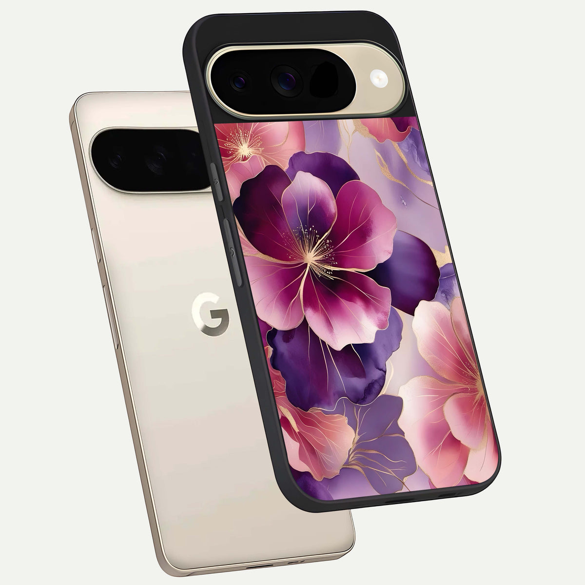  Pink Bouquet Florals phone case For Google Pixel 9 showing premium glass back cover with detailed artwork