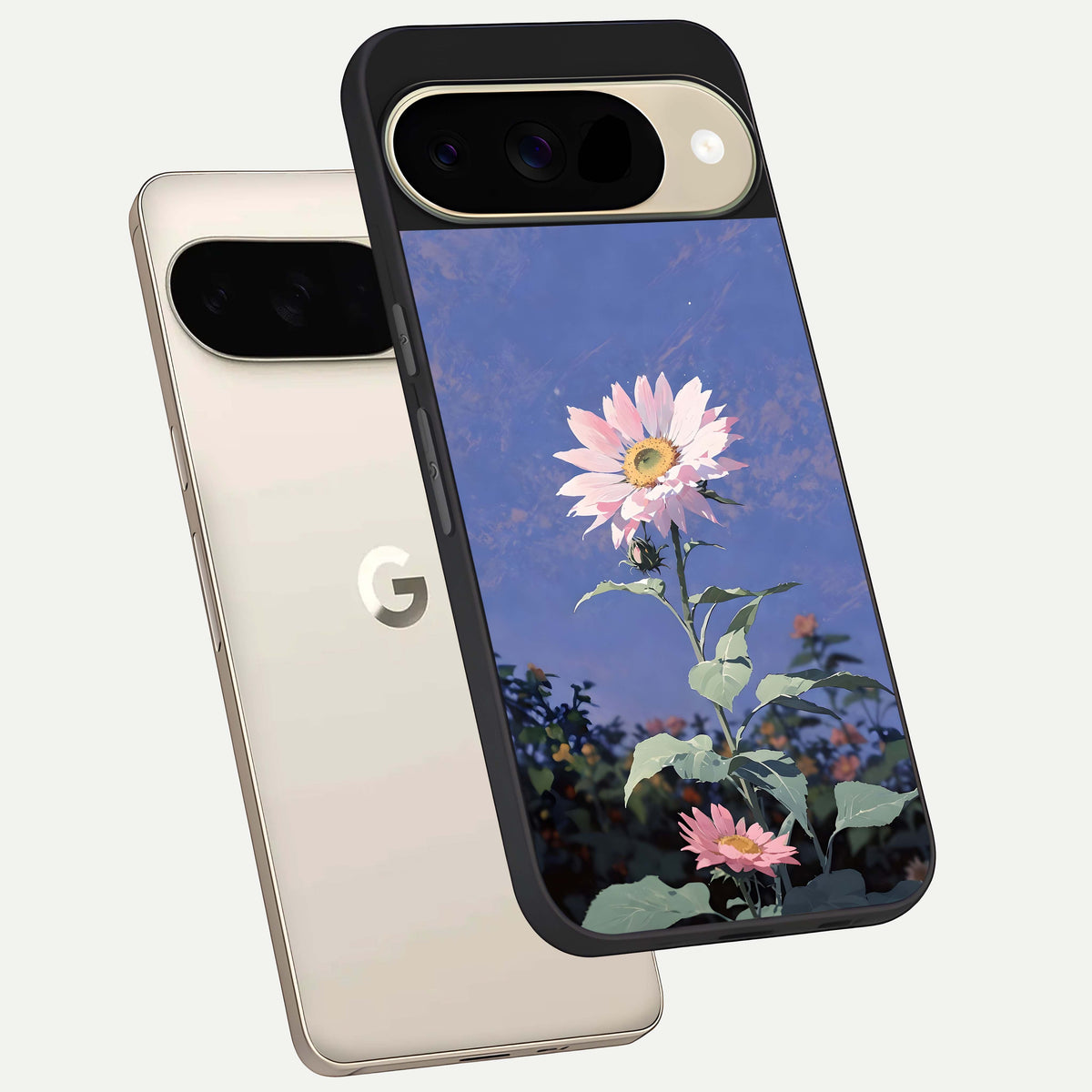  Pink Shells Outline phone case For Google Pixel 9 showing premium glass back cover with detailed artwork