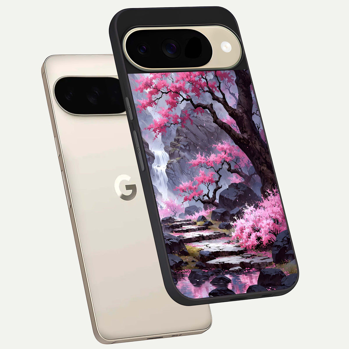  Pink Sunflower Glow phone case For Google Pixel 9 showing premium glass back cover with detailed artwork
