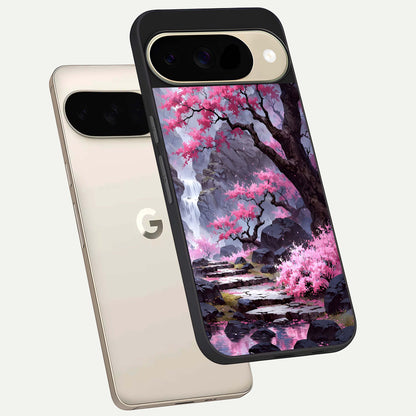  Pink Sunflower Glow phone case For Google Pixel 9 showing premium glass back cover with detailed artwork