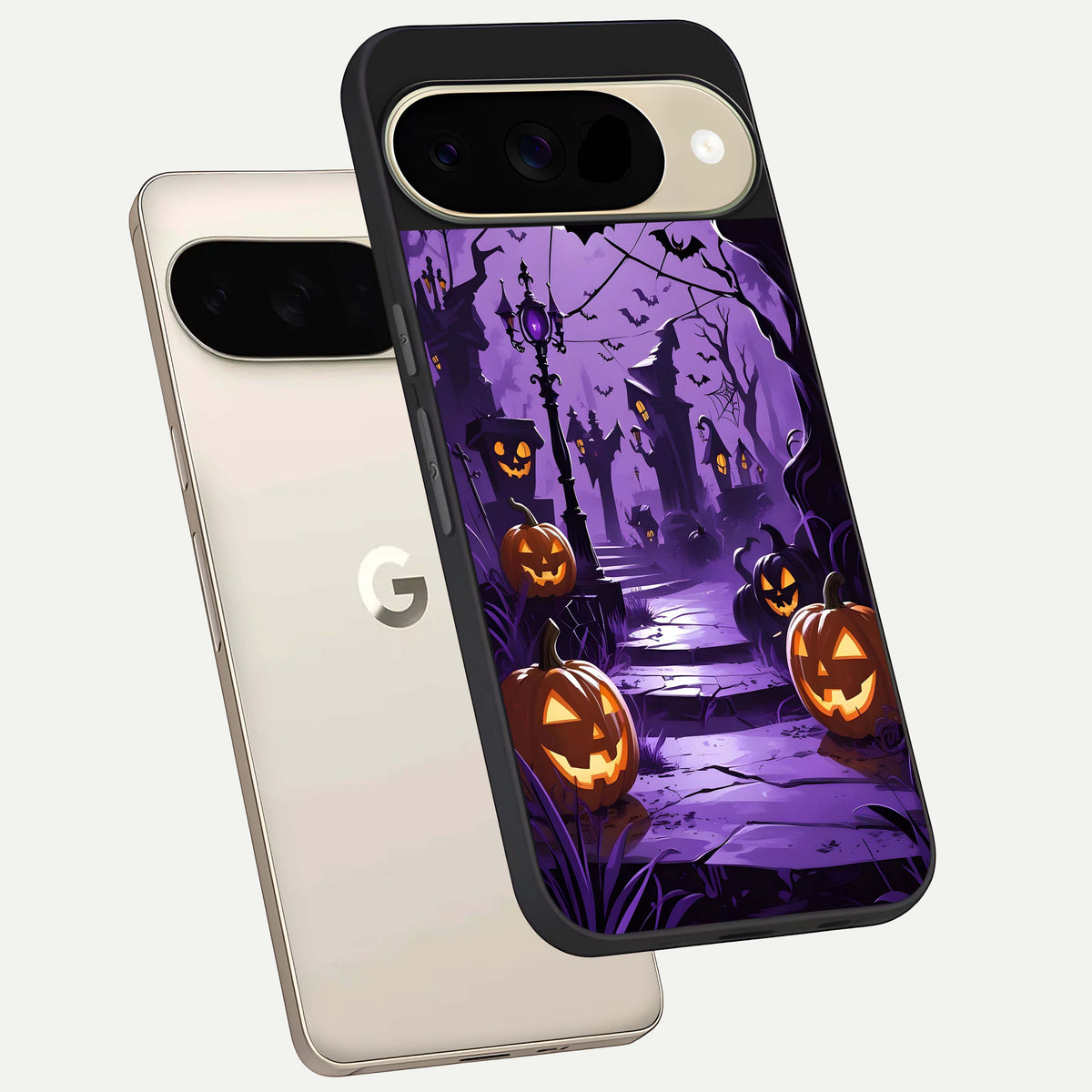  Pumpkin Patch Halloween phone case For Google Pixel 9 showing premium glass back cover with detailed artwork