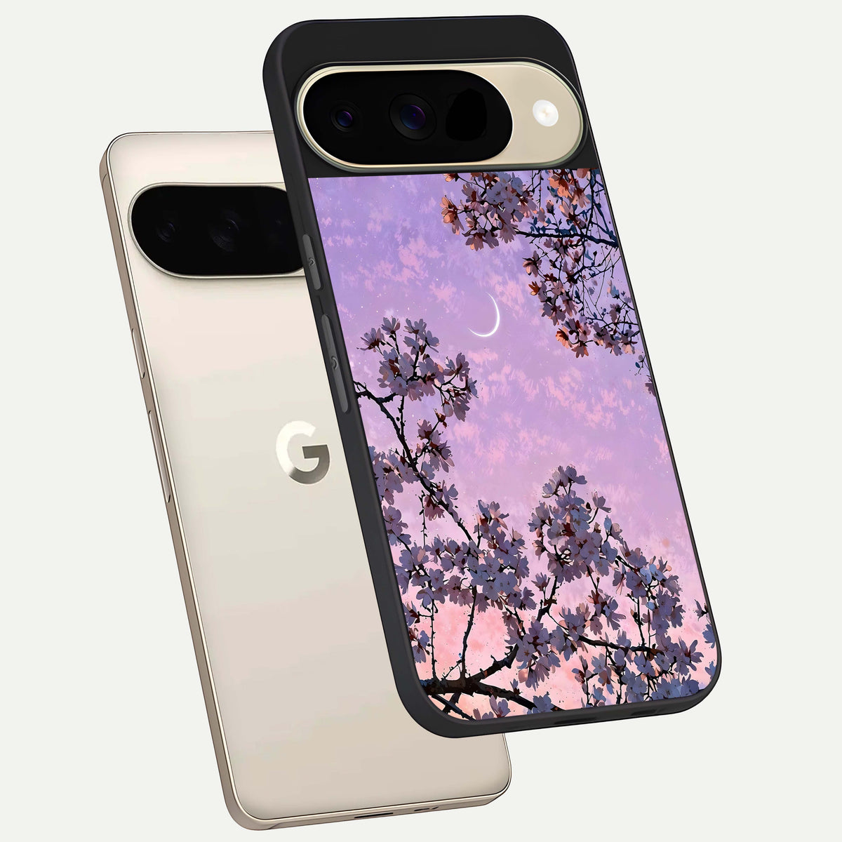  Purple Serenity Moon phone case For Google Pixel 9 showing premium glass back cover with detailed artwork