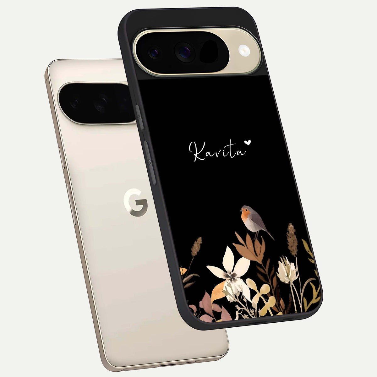  Quiet Garden Tune Custom Name phone case For Google Pixel 9 showing premium glass back cover with detailed artwork