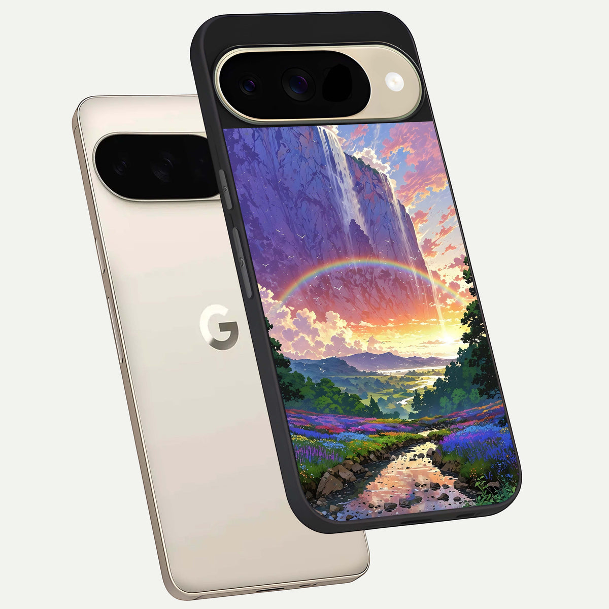  Rainbow Valley Dream phone case For Google Pixel 9 showing premium glass back cover with detailed artwork