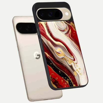  Red And White Marble phone case For Google Pixel 9 showing premium glass back cover with detailed artwork