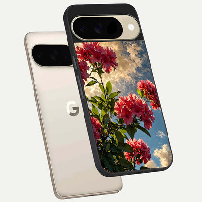  Red Bloom Skies phone case For Google Pixel 9 showing premium glass back cover with detailed artwork