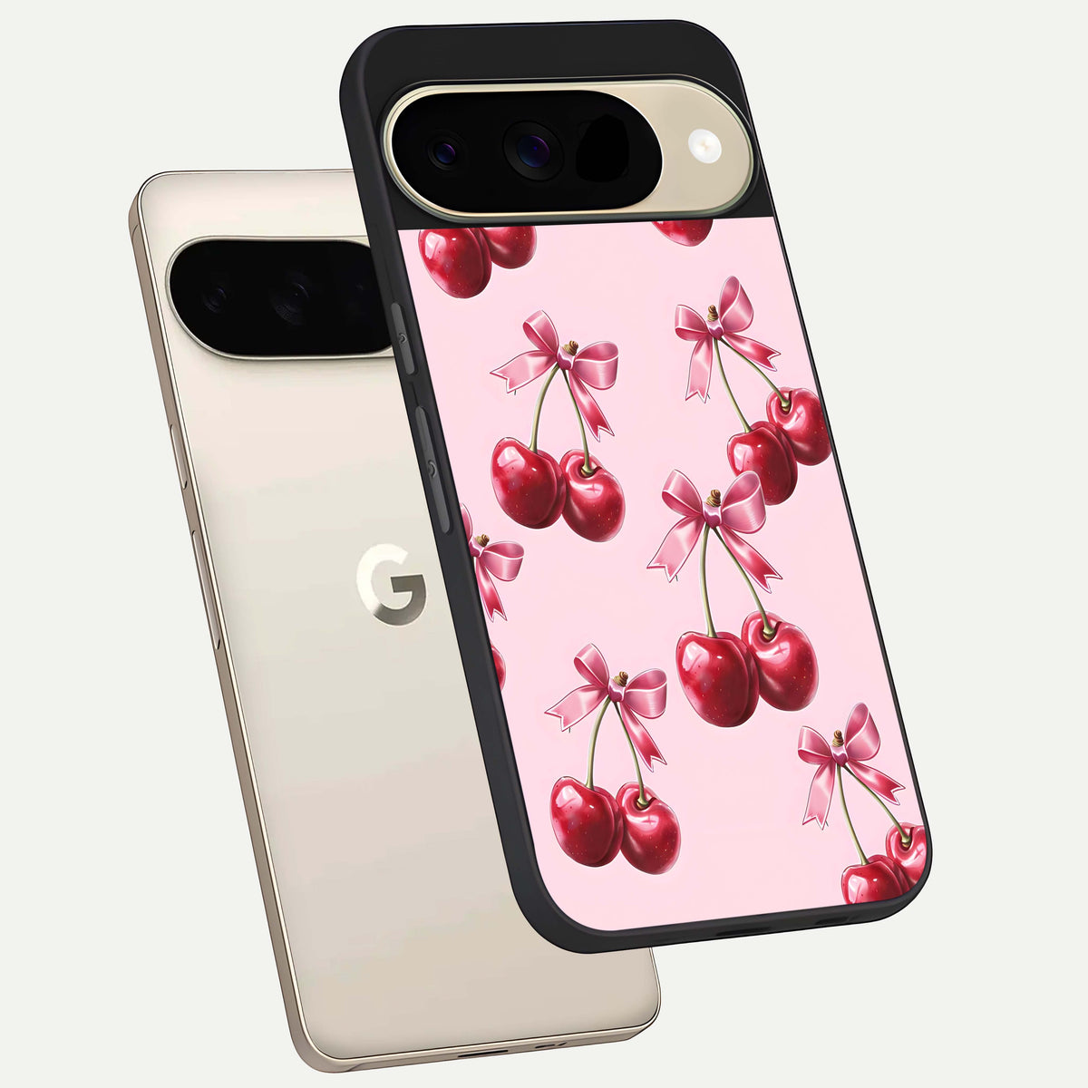  Red Cherries Pattern phone case For Google Pixel 9 showing premium glass back cover with detailed artwork