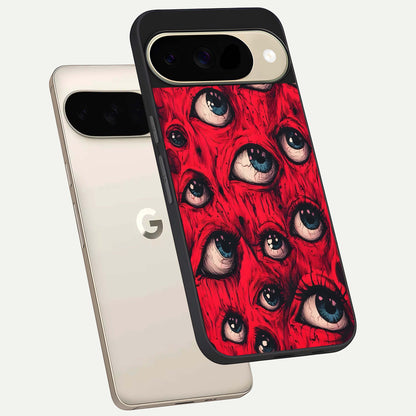  Red Eyes Pattern phone case For Google Pixel 9 showing premium glass back cover with detailed artwork