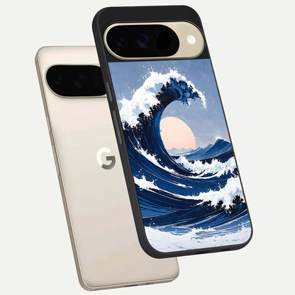  Rising Tide Power phone case For Google Pixel 9 showing premium glass back cover with detailed artwork