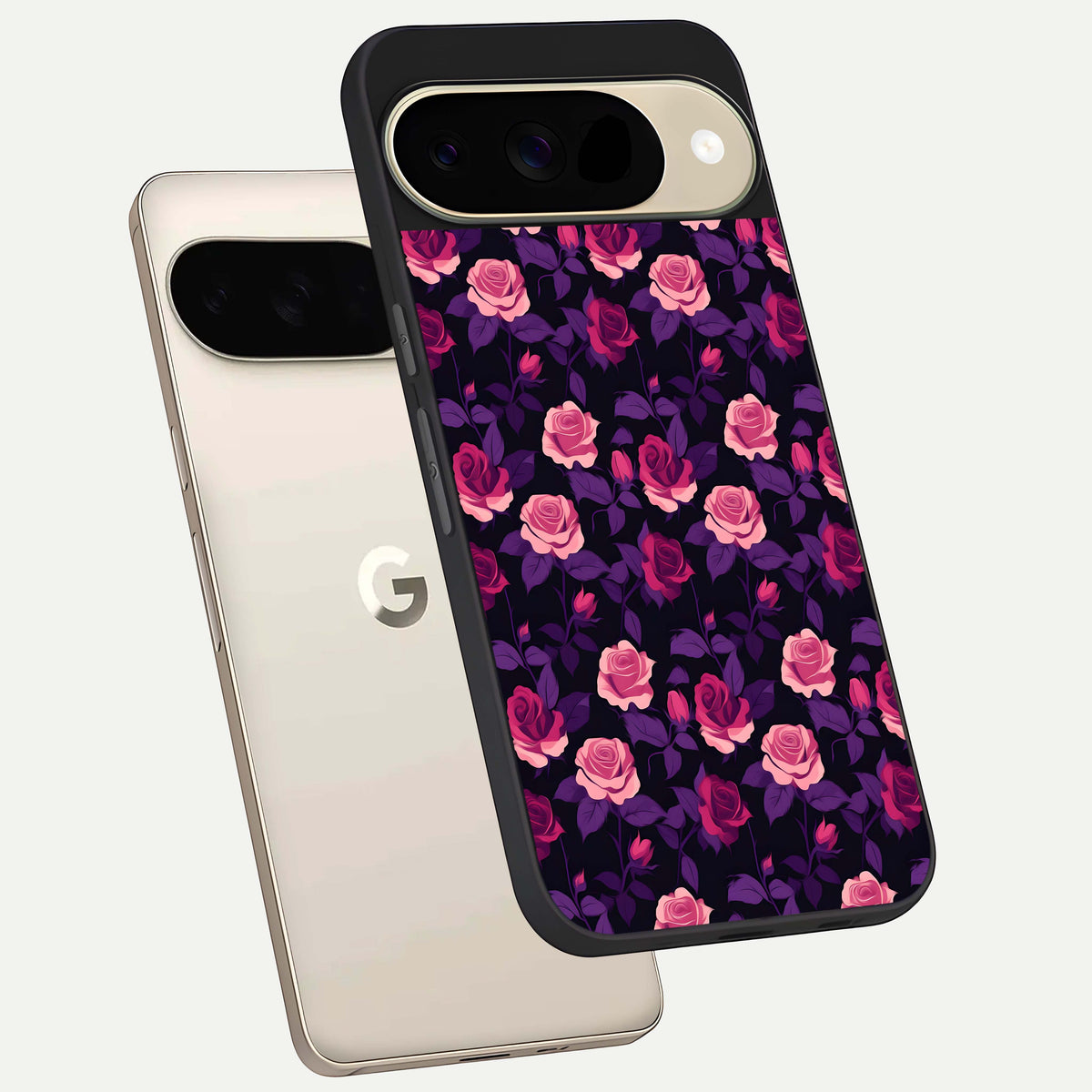  Rose Garden Twilight phone case For Google Pixel 9 showing premium glass back cover with detailed artwork