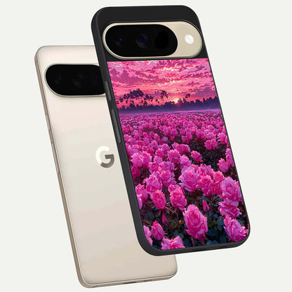  Rose Sunset Valley phone case For Google Pixel 9 showing premium glass back cover with detailed artwork