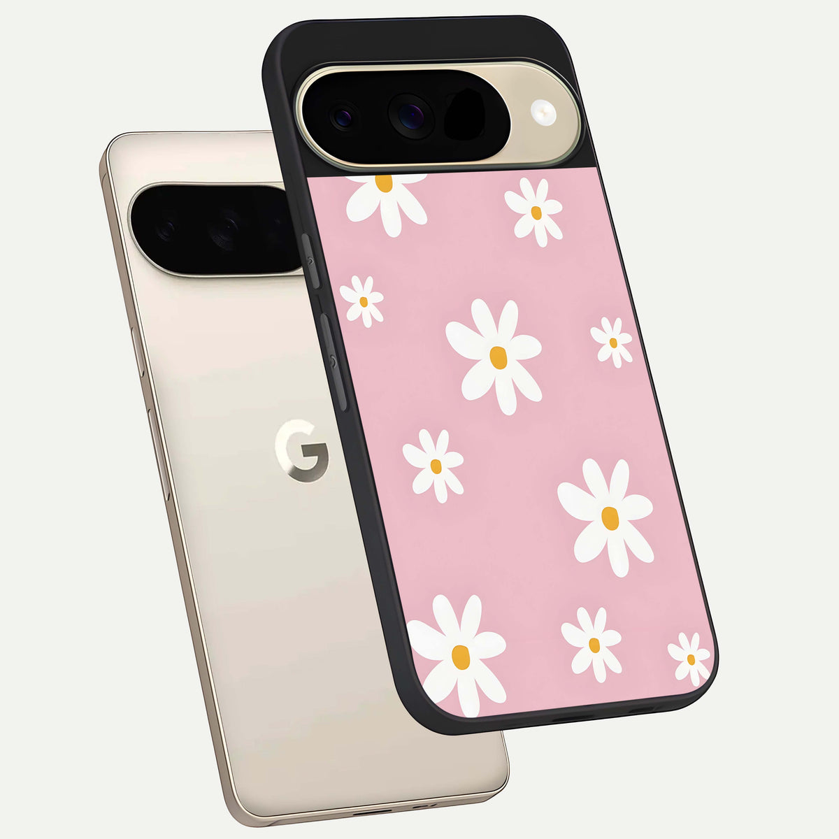  Soft Daisy Bliss phone case For Google Pixel 9 showing premium glass back cover with detailed artwork