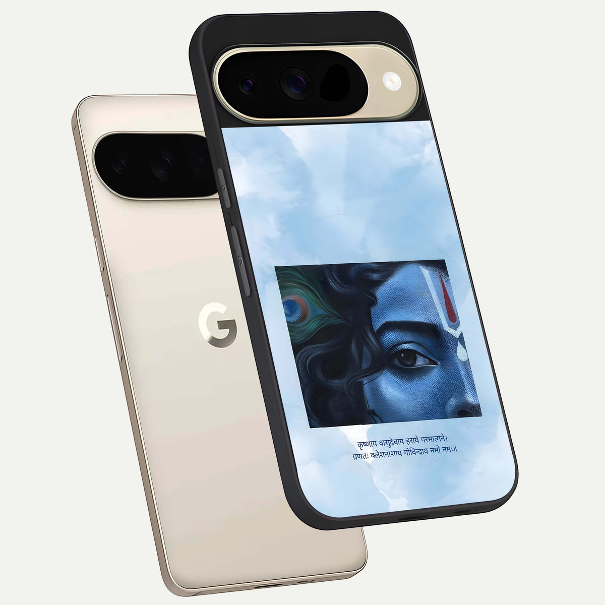  Spiritual Krishna phone case For Google Pixel 9 showing premium glass back cover with detailed artwork