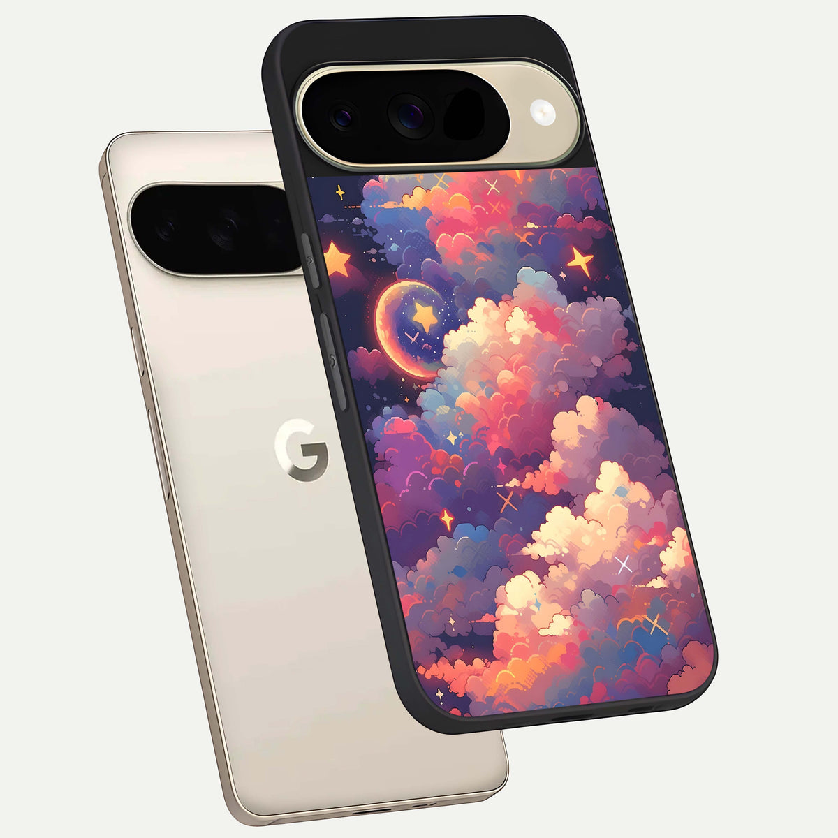  Starlit Dream Clouds phone case For Google Pixel 9 showing premium glass back cover with detailed artwork